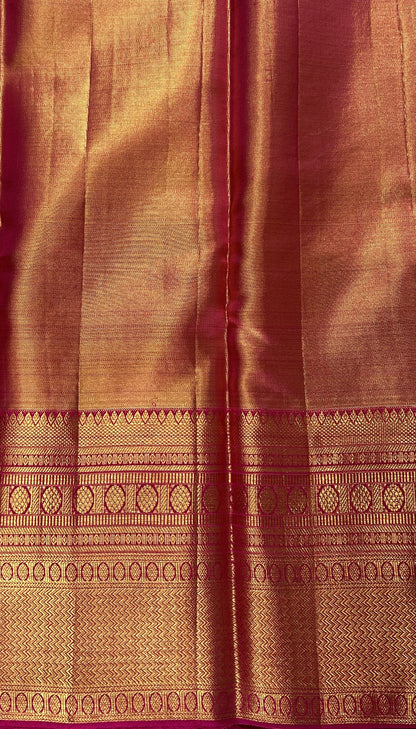 Kanjivaram Bridal Silk Saree Pink colored allover Weaving Saree complemented with a Dark Pink Colored Gold Kanchi border. - Sampradaya Designer Studio