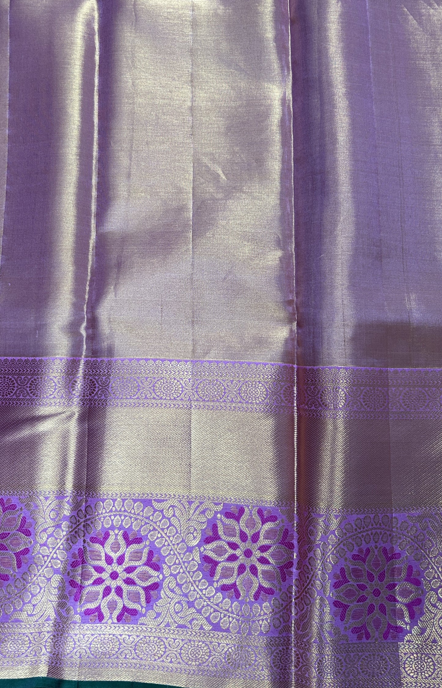 Kanjivaram Bridal Silk Saree Peach colored allover Weaving Saree complemented with a Lavender Colored Kanchi border. - Sampradaya Designer Studio