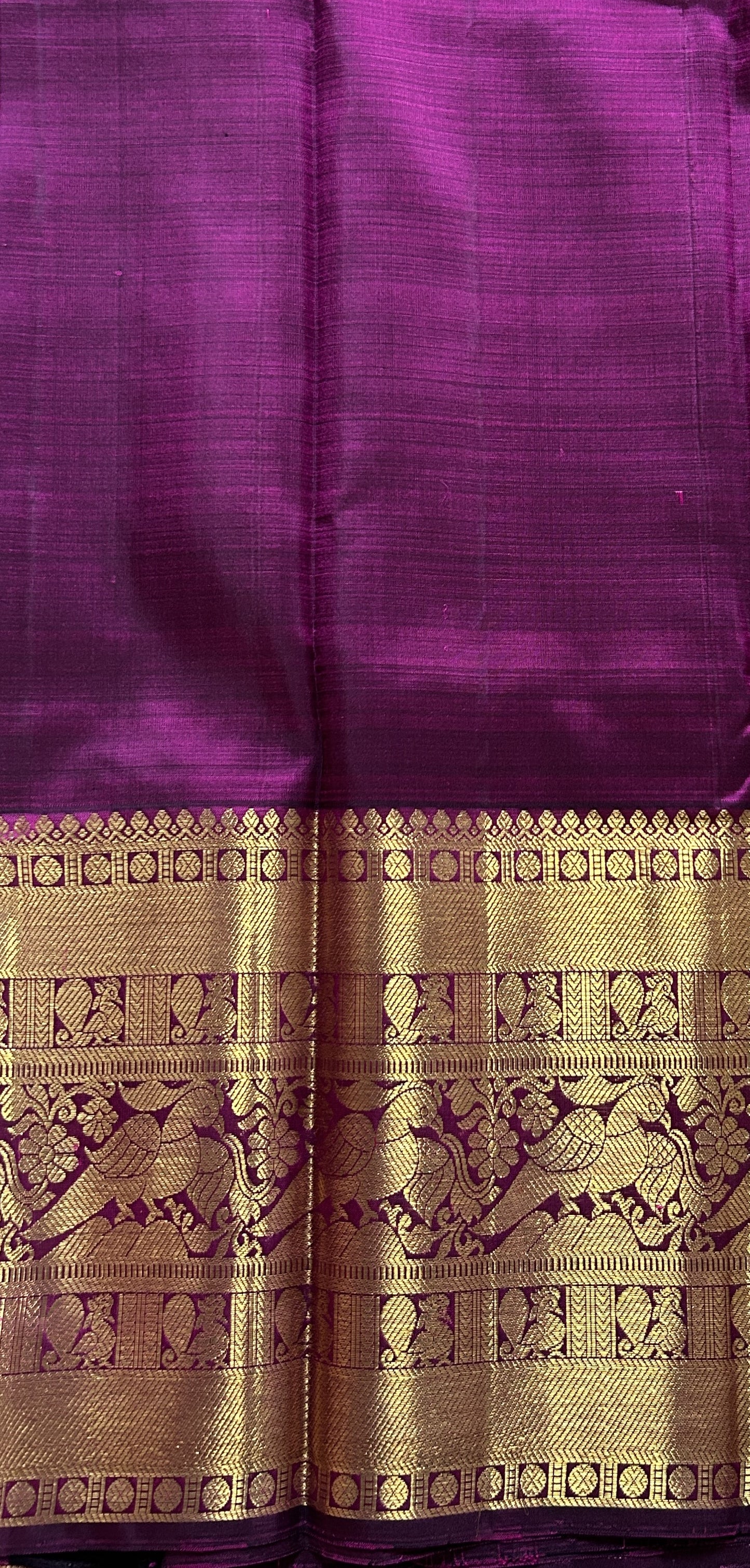 Kanjivaram Festive Silk Saree Pastel Pink colored Saree complemented with a Dark Purple Colored Gold Kanchi border. - Sampradaya Designer Studio