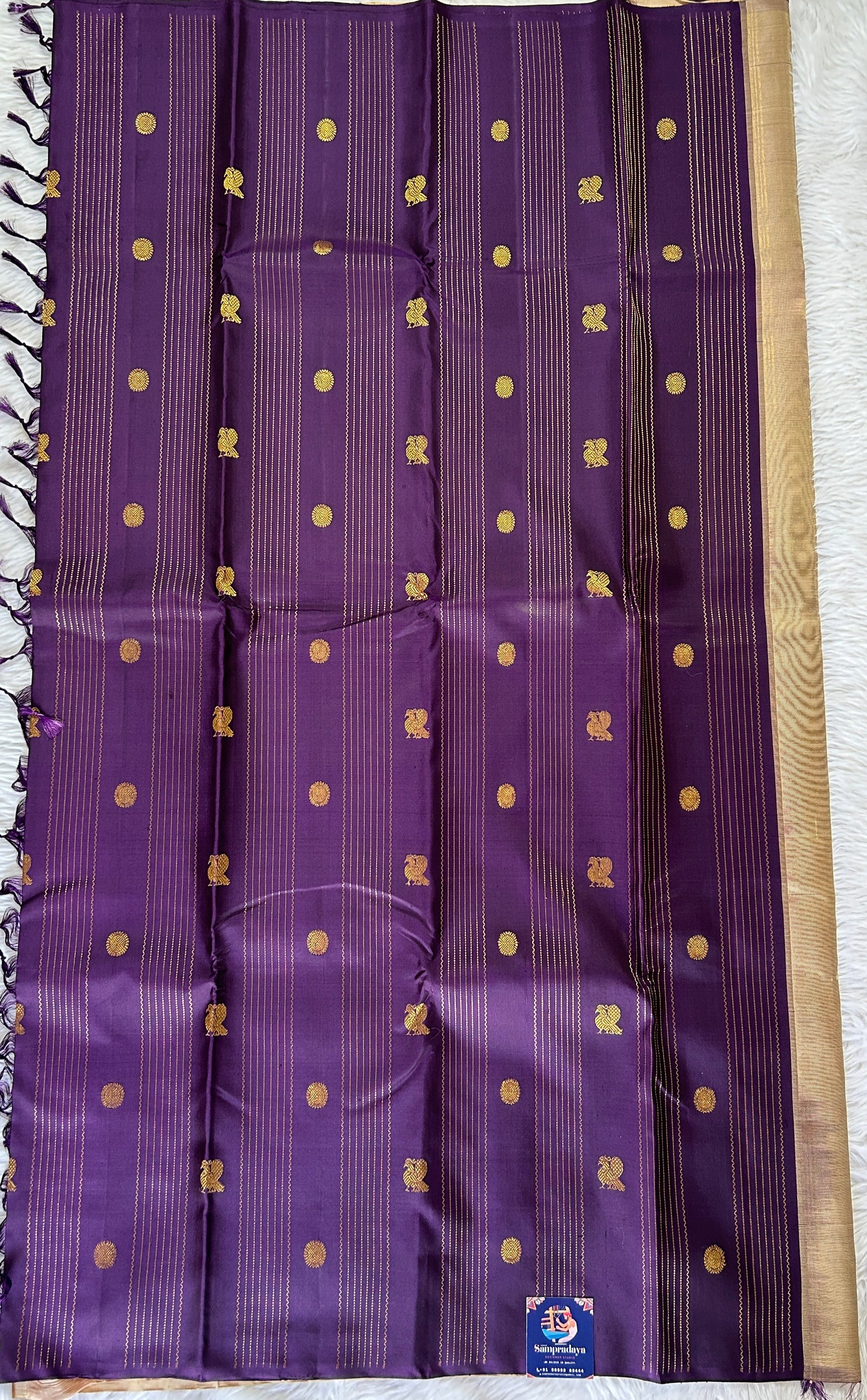 Kanjivaram Festive Silk Saree Dark Purple colored Saree complemented with a borderless Saree. - Sampradaya Designer Studio