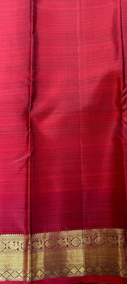 Kanjivaram Festive Silk Saree Dark Lavender colored Saree complemented with a Maroon Colored Kanchi border. - Sampradaya Designer Studio