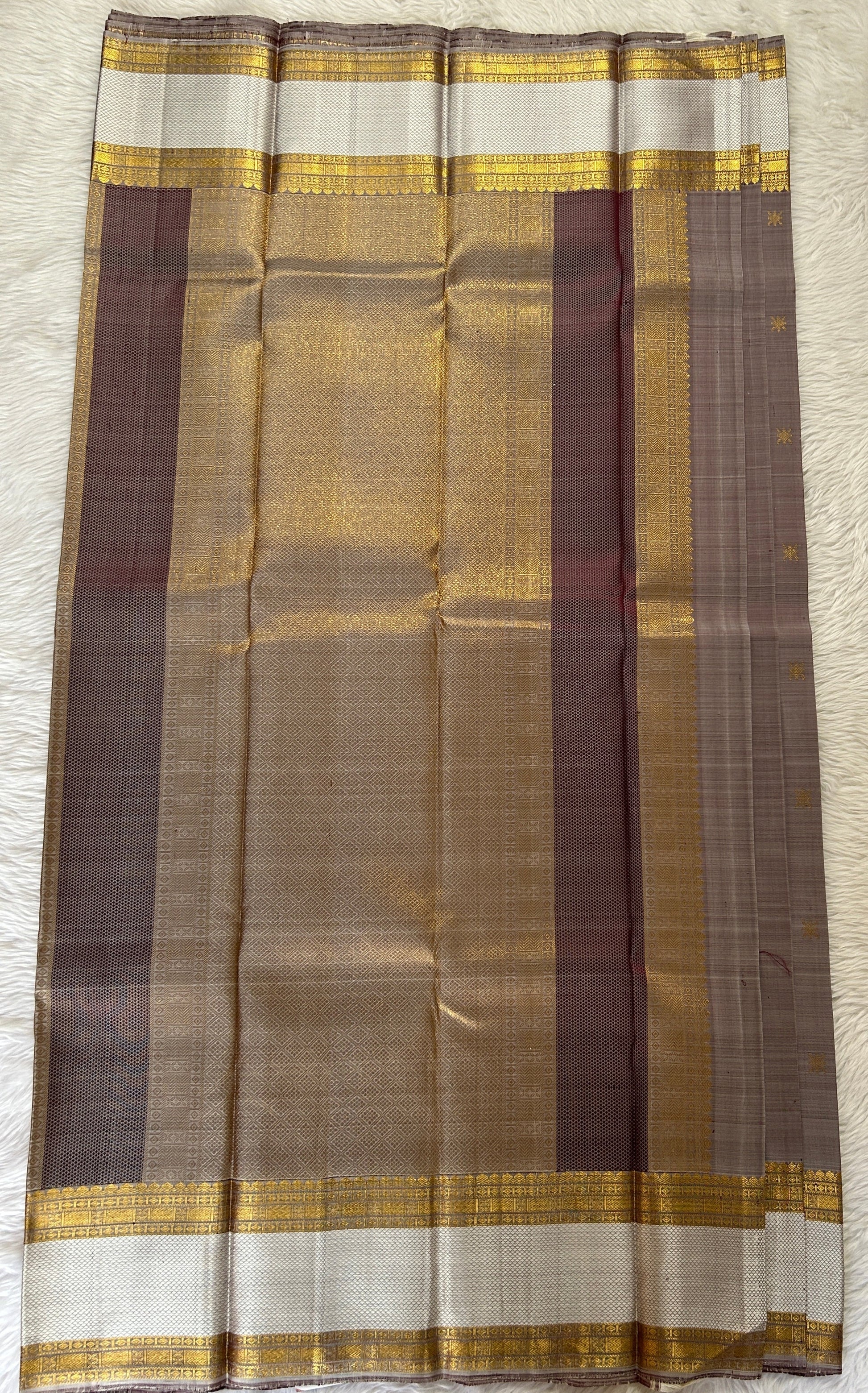 Kanjivaram Festive Silk Saree Gray colored Saree complemented with a Kanchi Gap border. - Sampradaya Designer Studio