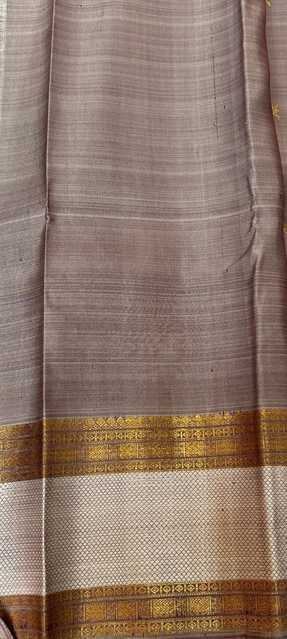 Kanjivaram Festive Silk Saree Gray colored Saree complemented with a Kanchi Gap border. - Sampradaya Designer Studio