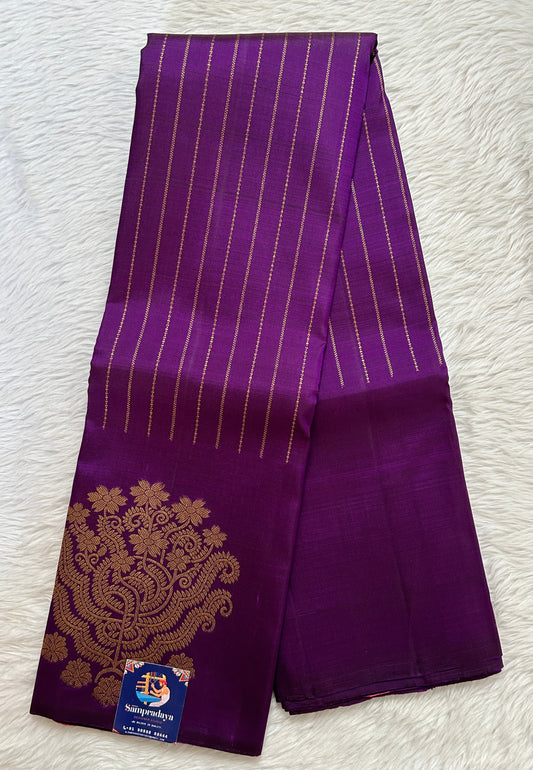 Kanjivaram Festive Silk Saree Dark Purple colored Saree complemented with a Buti border. - Sampradaya Designer Studio