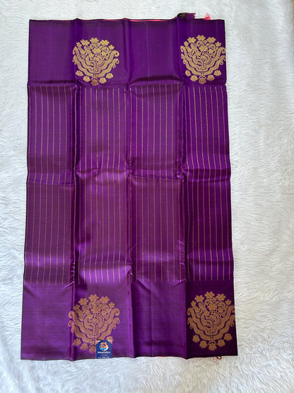 Kanjivaram Festive Silk Saree Dark Purple colored Saree complemented with a Buti border. - Sampradaya Designer Studio