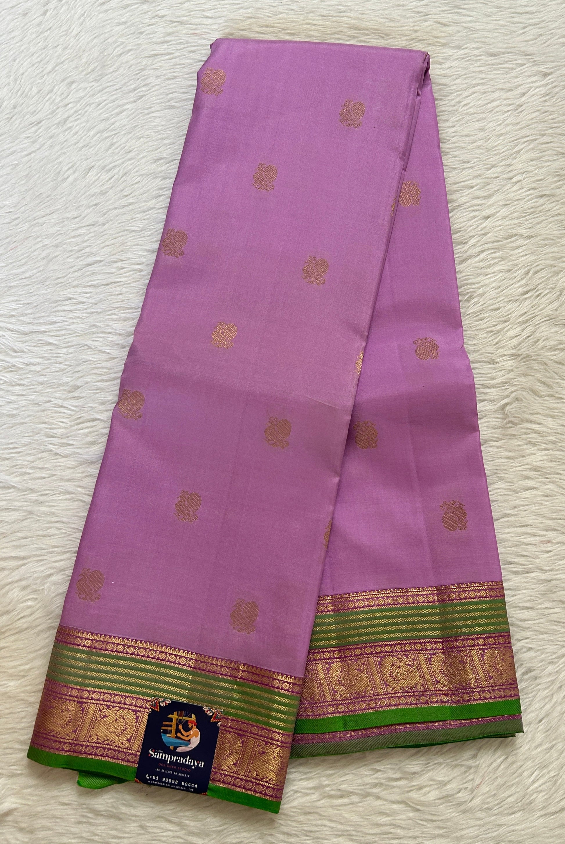 Copy of Kanjivaram Festive Silk Saree Dark Purple colored Saree complemented with a Buti border. - Sampradaya Designer Studio