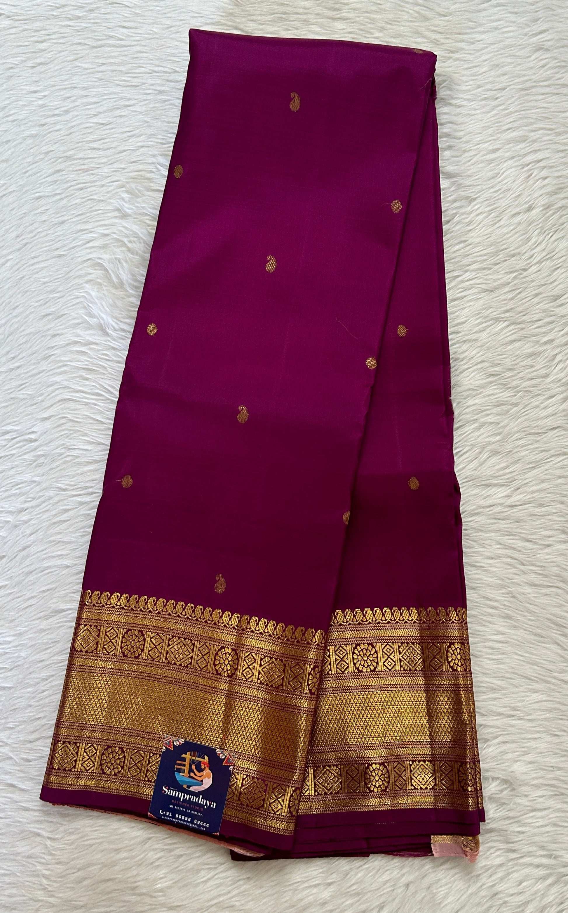 Kanjivaram Festive Silk Saree Dark Magenta colored Saree complemented with a Kanchi border. - Sampradaya Designer Studio