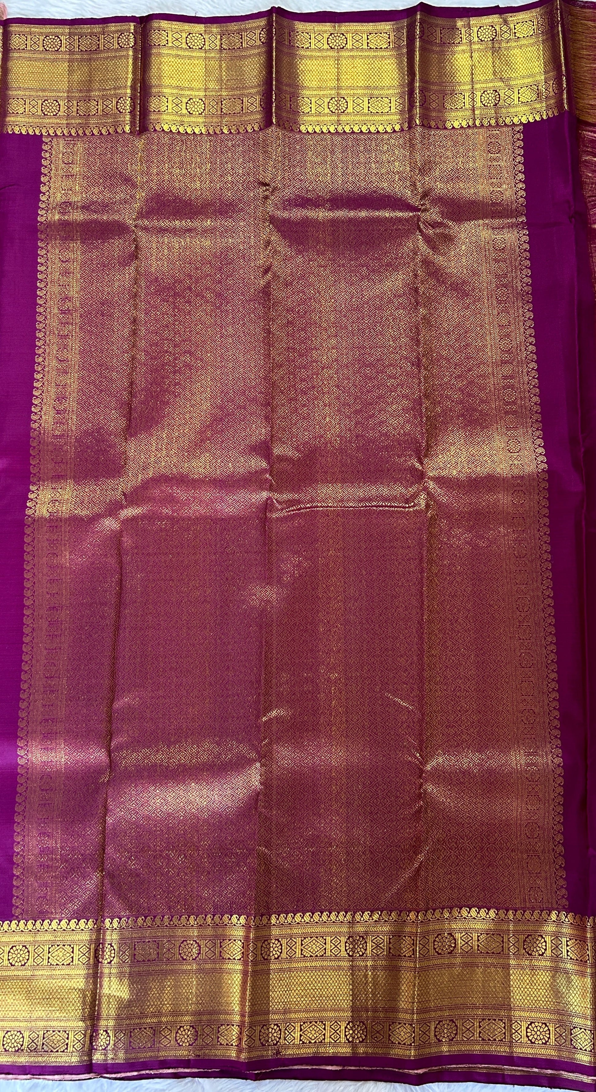 Kanjivaram Festive Silk Saree Dark Magenta colored Saree complemented with a Kanchi border. - Sampradaya Designer Studio