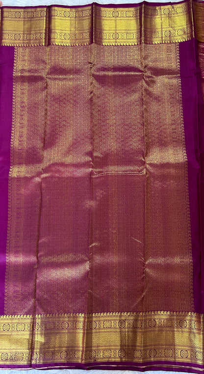 Kanjivaram Festive Silk Saree Dark Magenta colored Saree complemented with a Kanchi border. - Sampradaya Designer Studio