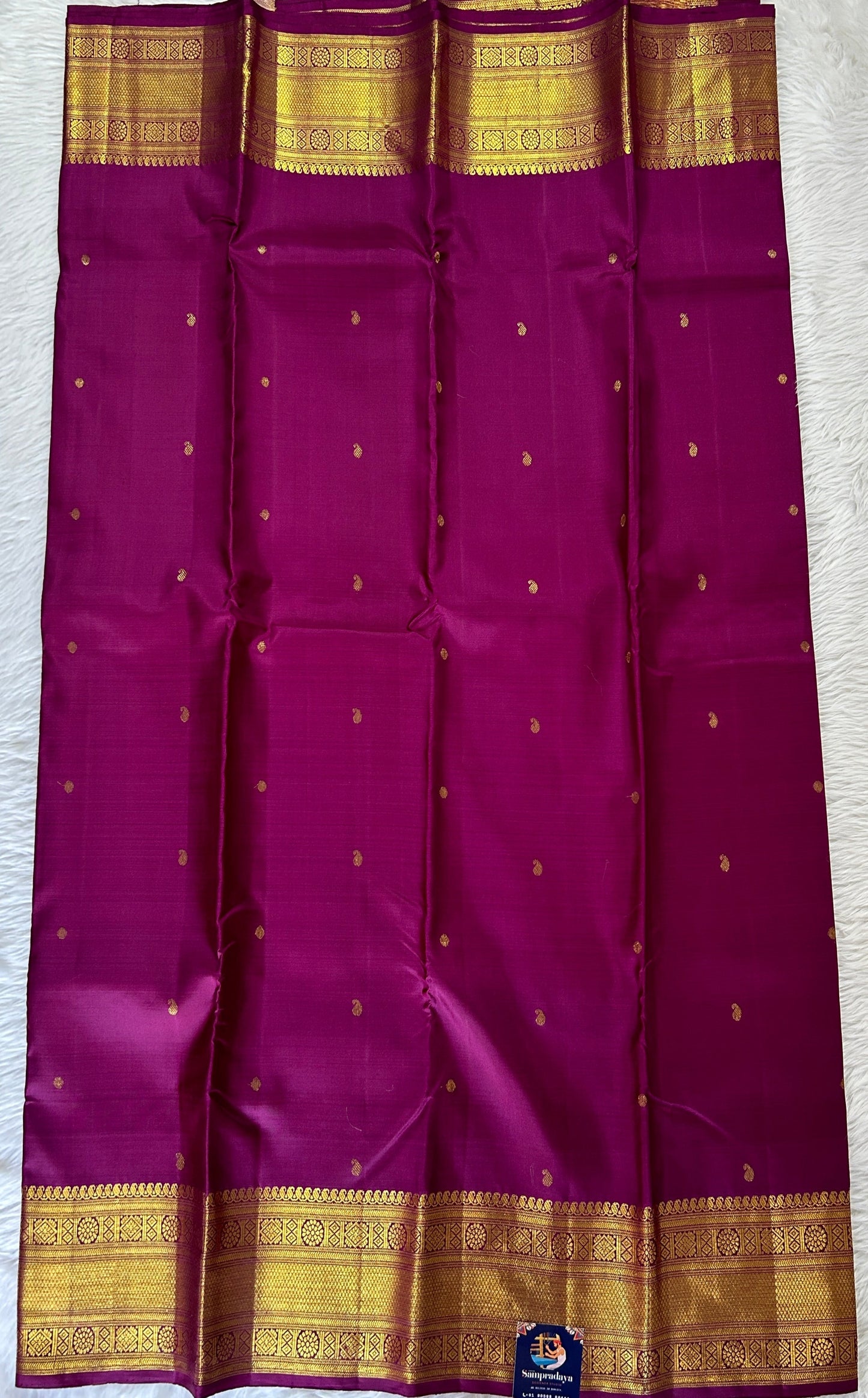 Kanjivaram Festive Silk Saree Dark Magenta colored Saree complemented with a Kanchi border. - Sampradaya Designer Studio