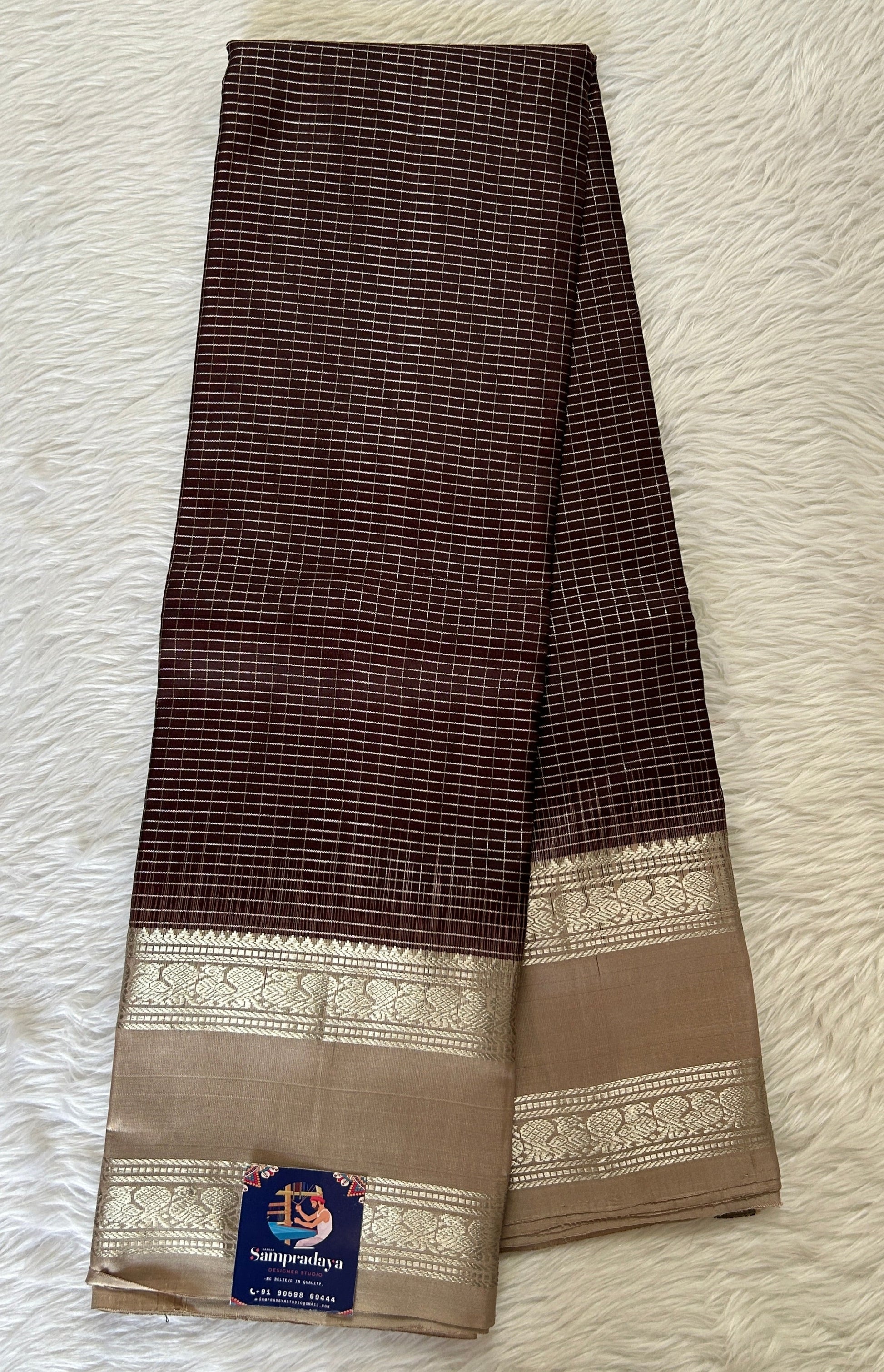 Kanjivaram Festive Silk Saree Brown colored Saree complemented with a Sand Colored Kanchi Gap border. - Sampradaya Designer Studio