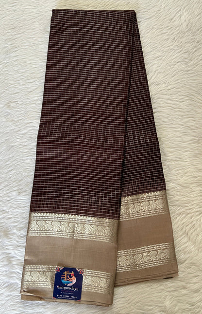 Kanjivaram Festive Silk Saree Brown colored Saree complemented with a Sand Colored Kanchi Gap border. - Sampradaya Designer Studio