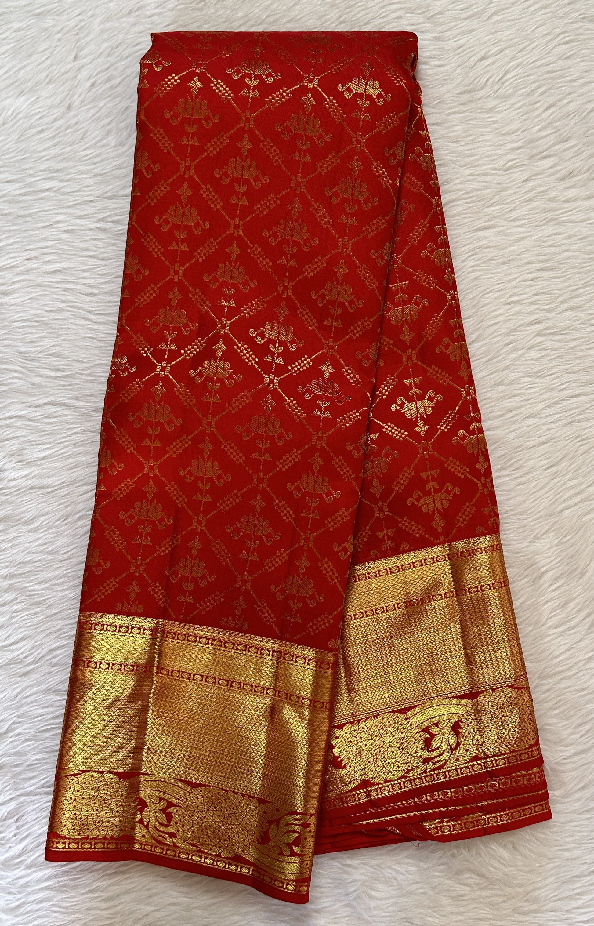 Kanjivaram Bridal Silk Saree Red colored Saree complemented with a Gold Kanchi border. - Sampradaya Designer Studio