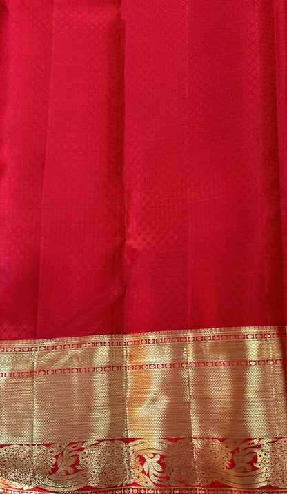 Kanjivaram Bridal Silk Saree Red colored Saree complemented with a Gold Kanchi border. - Sampradaya Designer Studio