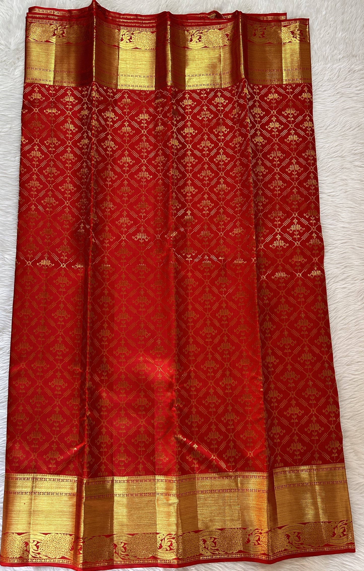 Kanjivaram Bridal Silk Saree Red colored Saree complemented with a Gold Kanchi border. - Sampradaya Designer Studio