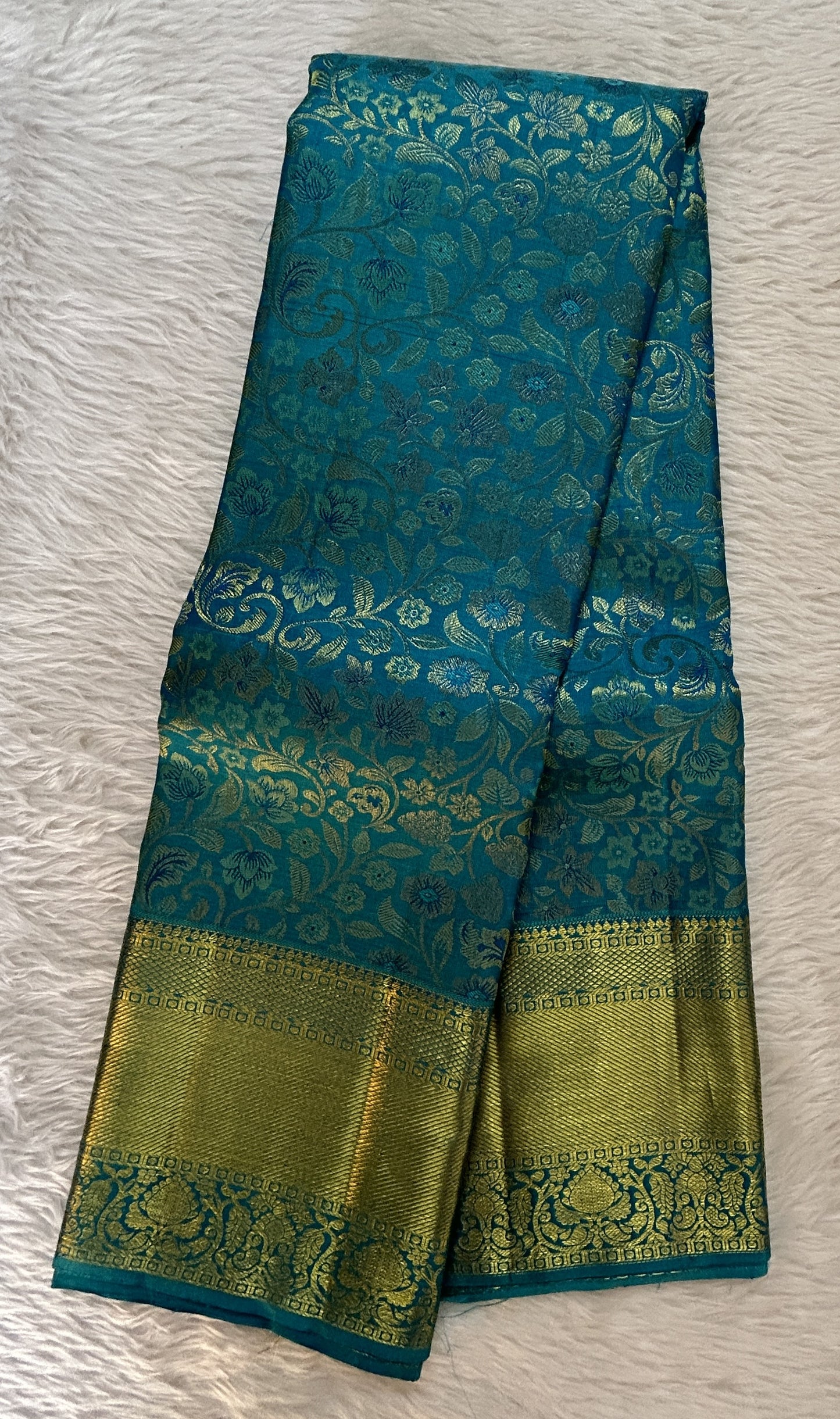 Kanjivaram Bridal Silk Saree Blue colored Saree complemented with a Gold Kanchi border. - Sampradaya Designer Studio