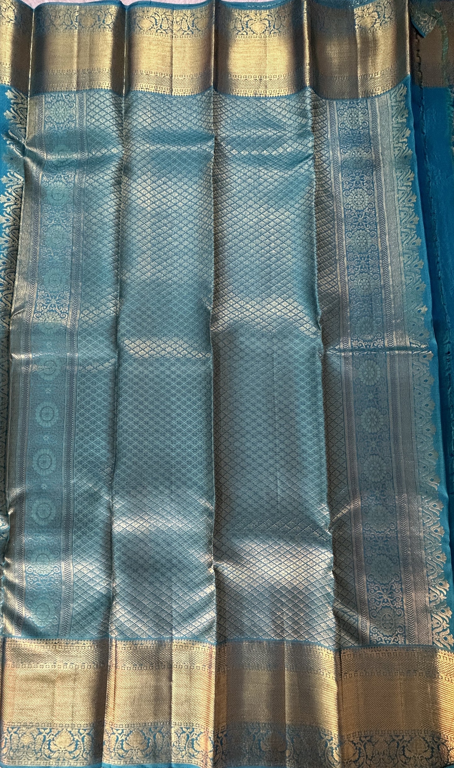 Kanjivaram Bridal Silk Saree Blue colored Saree complemented with a Gold Kanchi border. - Sampradaya Designer Studio