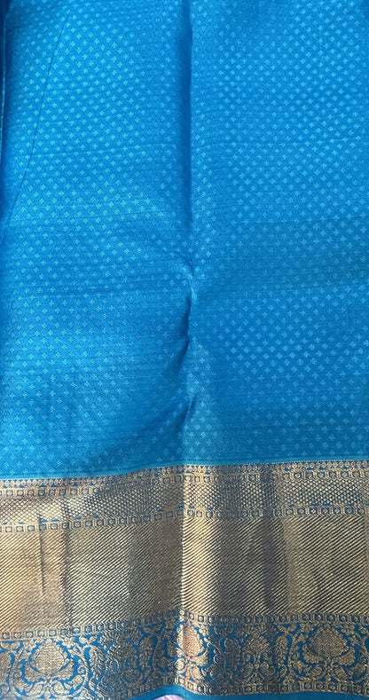 Kanjivaram Bridal Silk Saree Blue colored Saree complemented with a Gold Kanchi border. - Sampradaya Designer Studio