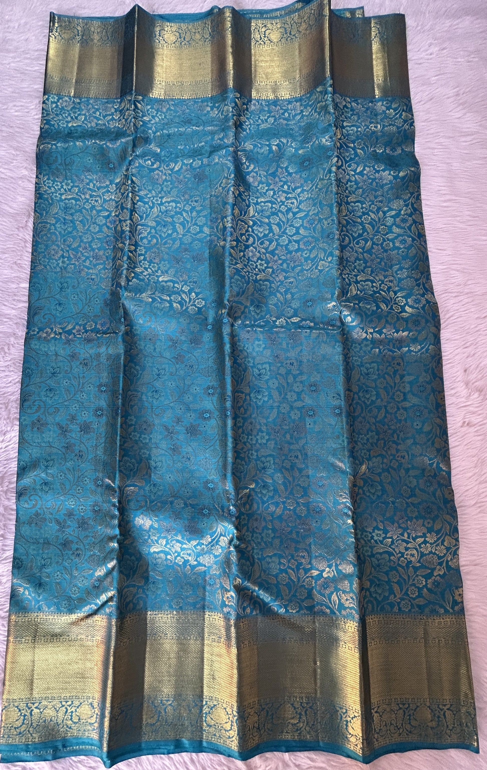 Kanjivaram Bridal Silk Saree Blue colored Saree complemented with a Gold Kanchi border. - Sampradaya Designer Studio