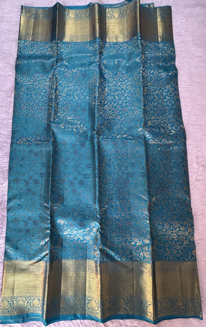 Kanjivaram Bridal Silk Saree Blue colored Saree complemented with a Gold Kanchi border. - Sampradaya Designer Studio