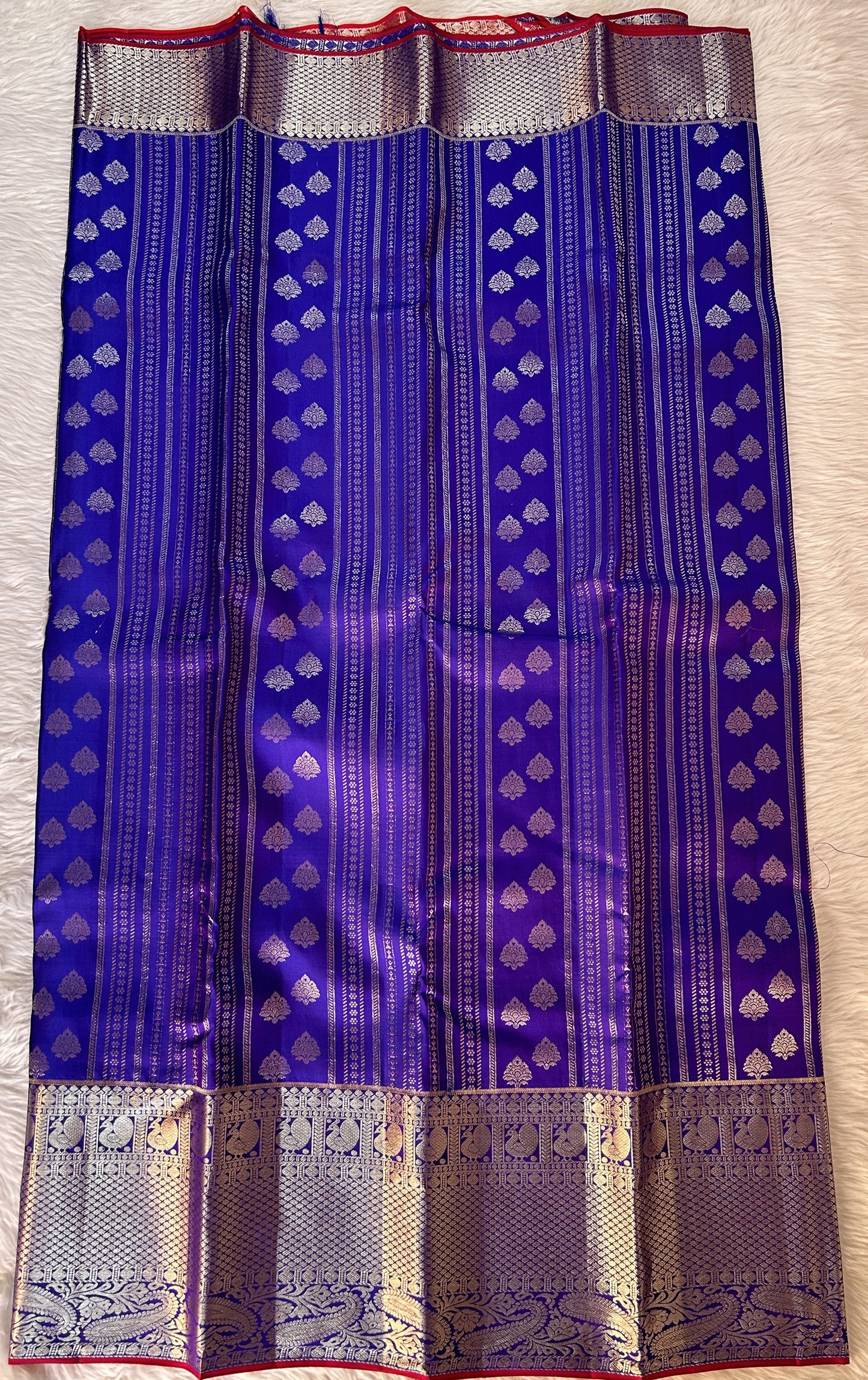 Kanjivaram Festive Silk Saree Cobalt Blue colored Saree complemented with a Silver Kanchi border. - Sampradaya Designer Studio