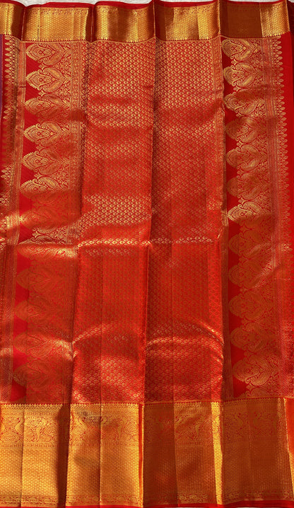 Kanjivaram Bridal Silk Saree Lavender colored Saree complemented with a Red Colored Gold Kanchi border. - Sampradaya Designer Studio