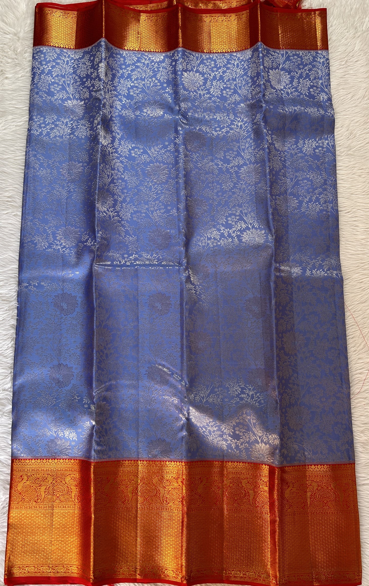 Kanjivaram Bridal Silk Saree Lavender colored Saree complemented with a Red Colored Gold Kanchi border. - Sampradaya Designer Studio