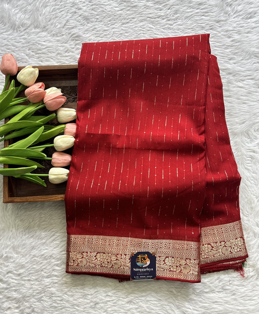 Semi Georgette Saree Red Colored Complemented with a Zari Border. - Sampradaya Designer Studio