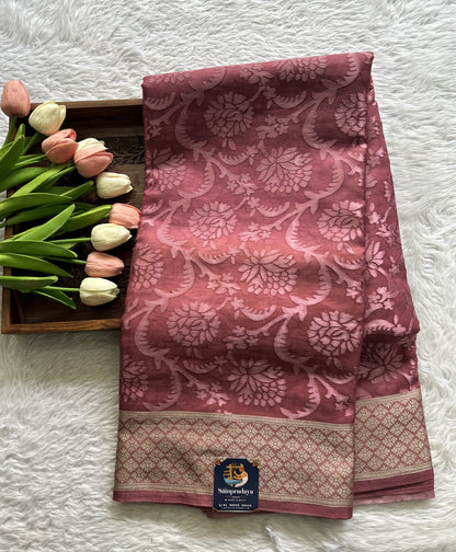 Semi Georgette Saree Pink Colored Complemented with a Zari Border. - Sampradaya Designer Studio