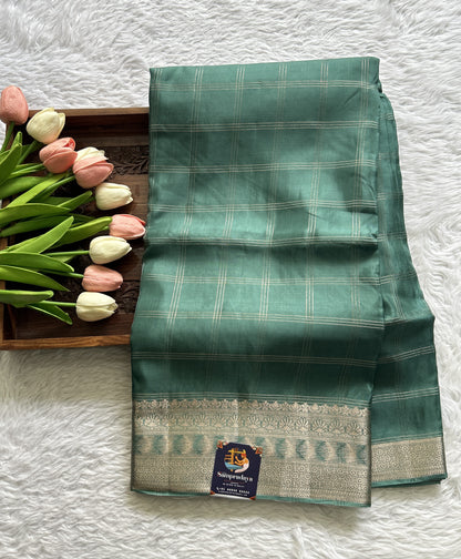 Satin Silk Saree Aqua Green Colored Complemented with a Zari Border. - Sampradaya Designer Studio