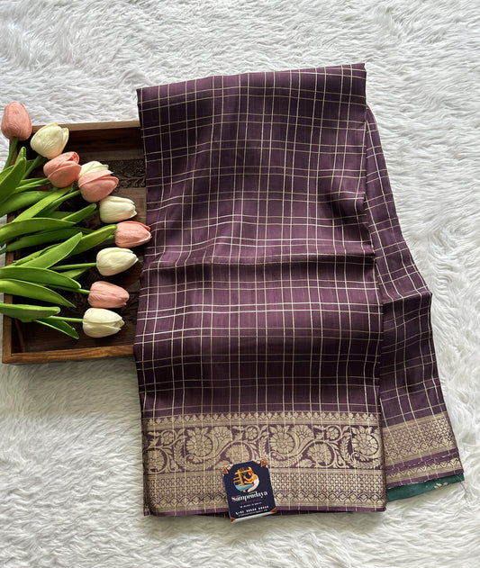 Satin Silk Saree Purple Colored Complemented with a Zari Border. - Sampradaya Designer Studio