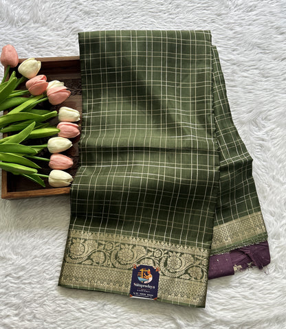 Satin Silk Saree Green Colored Complemented with a Zari Border. - Sampradaya Designer Studio