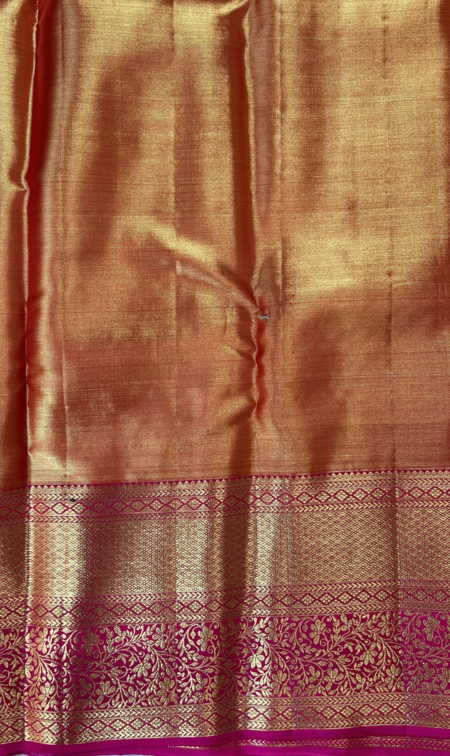 Kanjivaram Bridal Silk Saree Cream colored Saree complemented with a Pink Colored Kanchi border. - Sampradaya Designer Studio