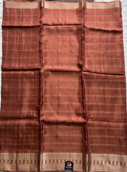 Satin Silk Saree Bronze Colored Complemented with a Zari Border. - Sampradaya Designer Studio