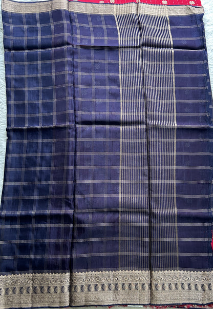 Satin Silk Saree Navy Blue Colored Complemented with a Zari Border. - Sampradaya Designer Studio