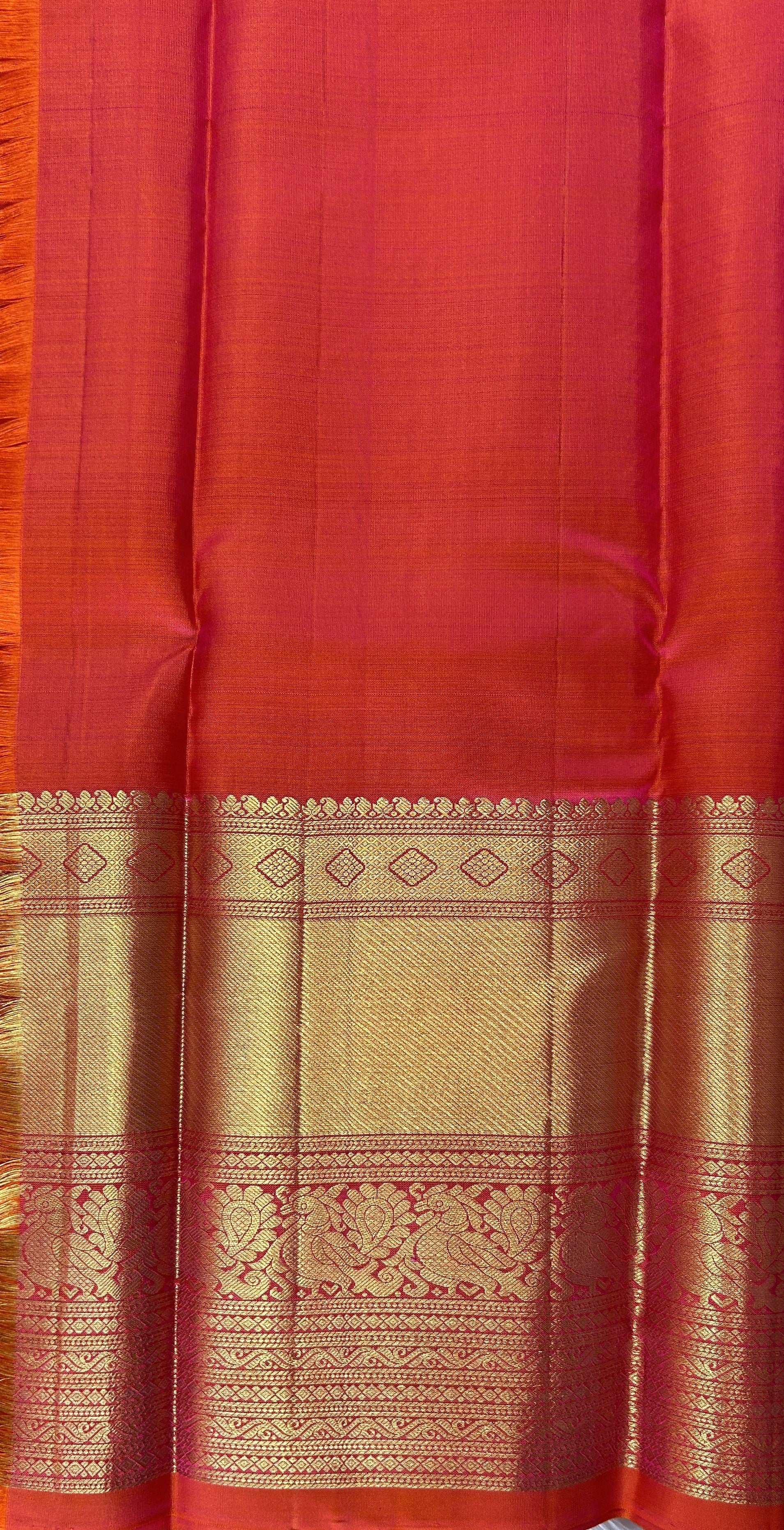 Kanjivaram Festive Silk Saree Dark Purple colored Saree complemented with a Orange Colored Kanchi border. - Sampradaya Designer Studio