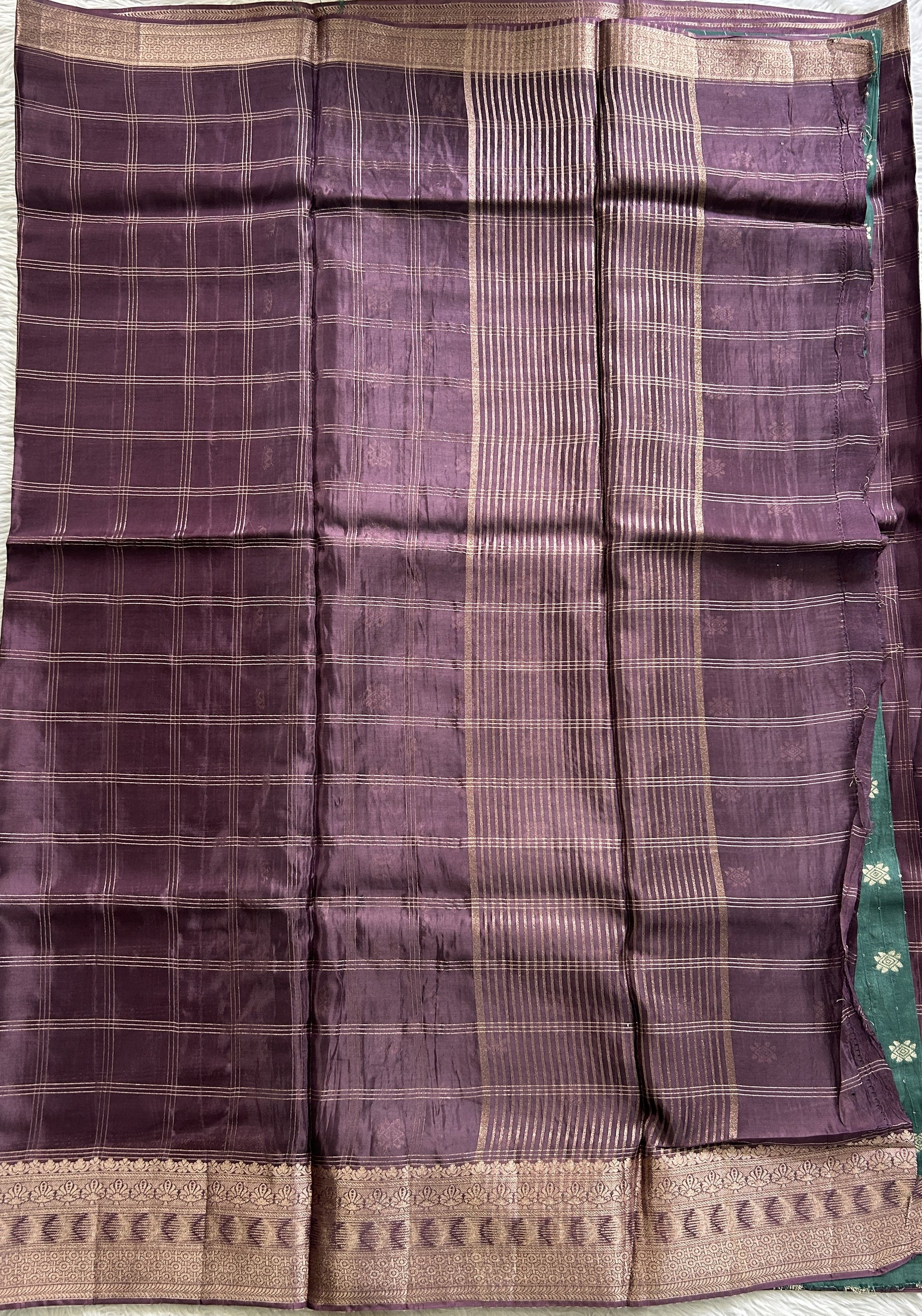 Satin Silk Saree Purple Colored Complemented with a Zari Border. - Sampradaya Designer Studio