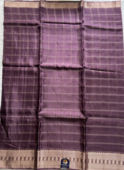 Satin Silk Saree Purple Colored Complemented with a Zari Border. - Sampradaya Designer Studio