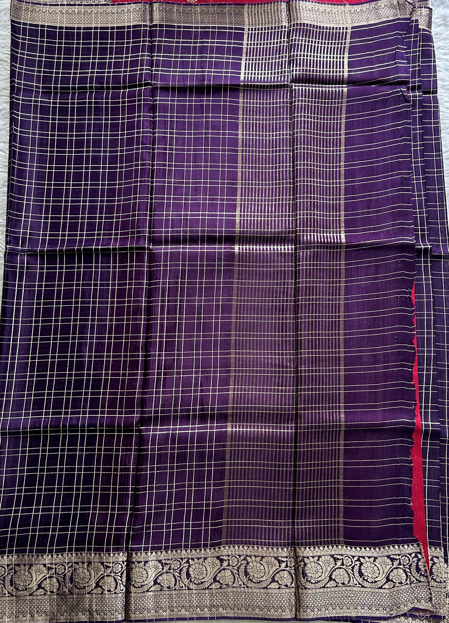 Satin Silk Saree Violet Colored Complemented with a Zari Border. - Sampradaya Designer Studio