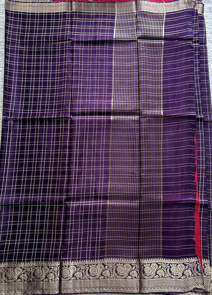 Satin Silk Saree Violet Colored Complemented with a Zari Border. - Sampradaya Designer Studio