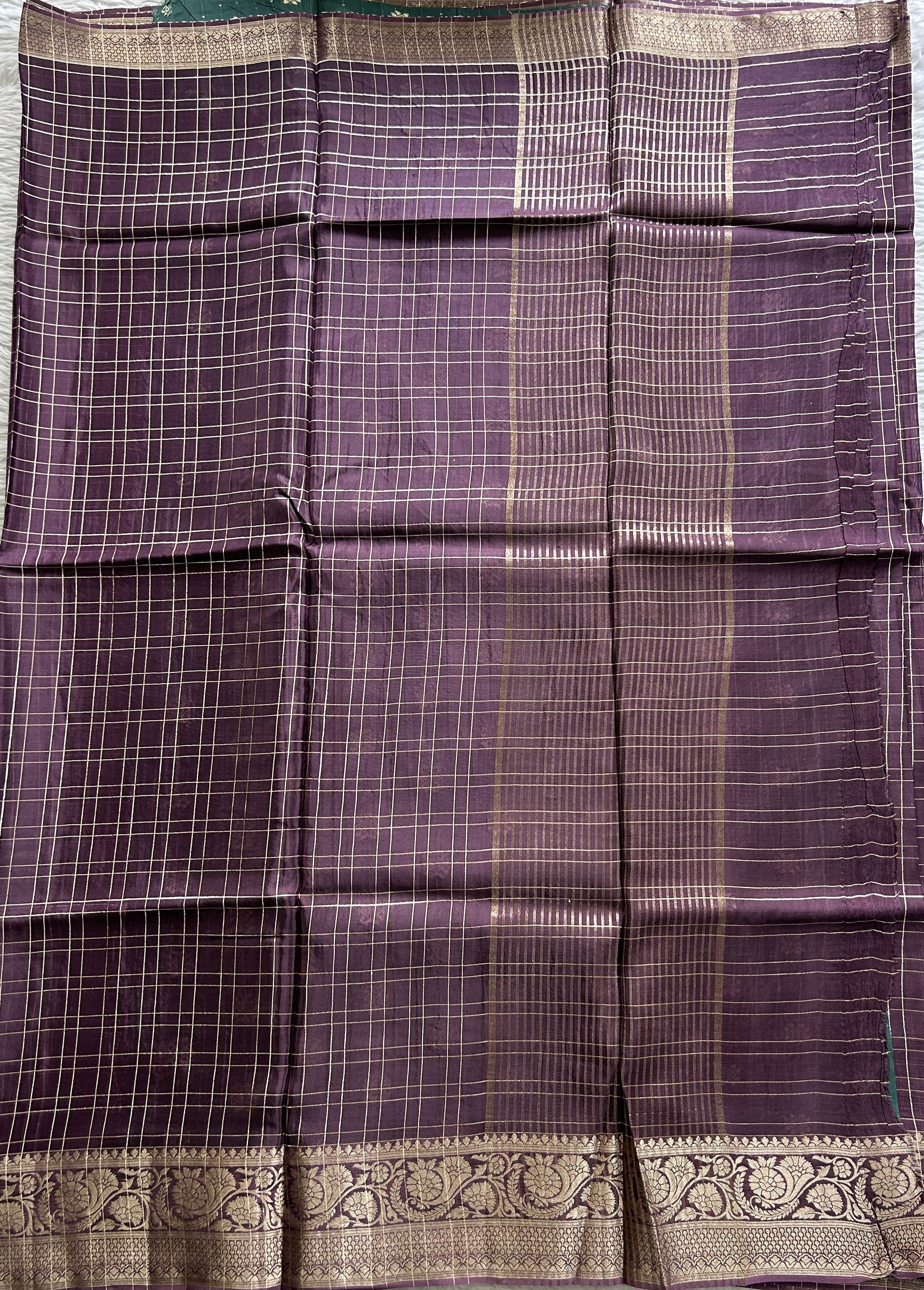 Satin Silk Saree Purple Colored Complemented with a Zari Border. - Sampradaya Designer Studio