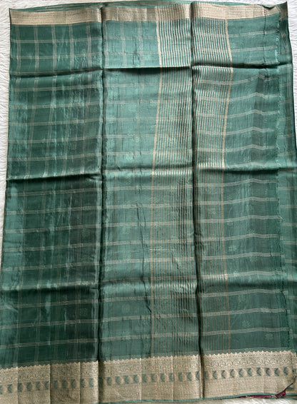 Satin Silk Saree Aqua Green Colored Complemented with a Zari Border. - Sampradaya Designer Studio