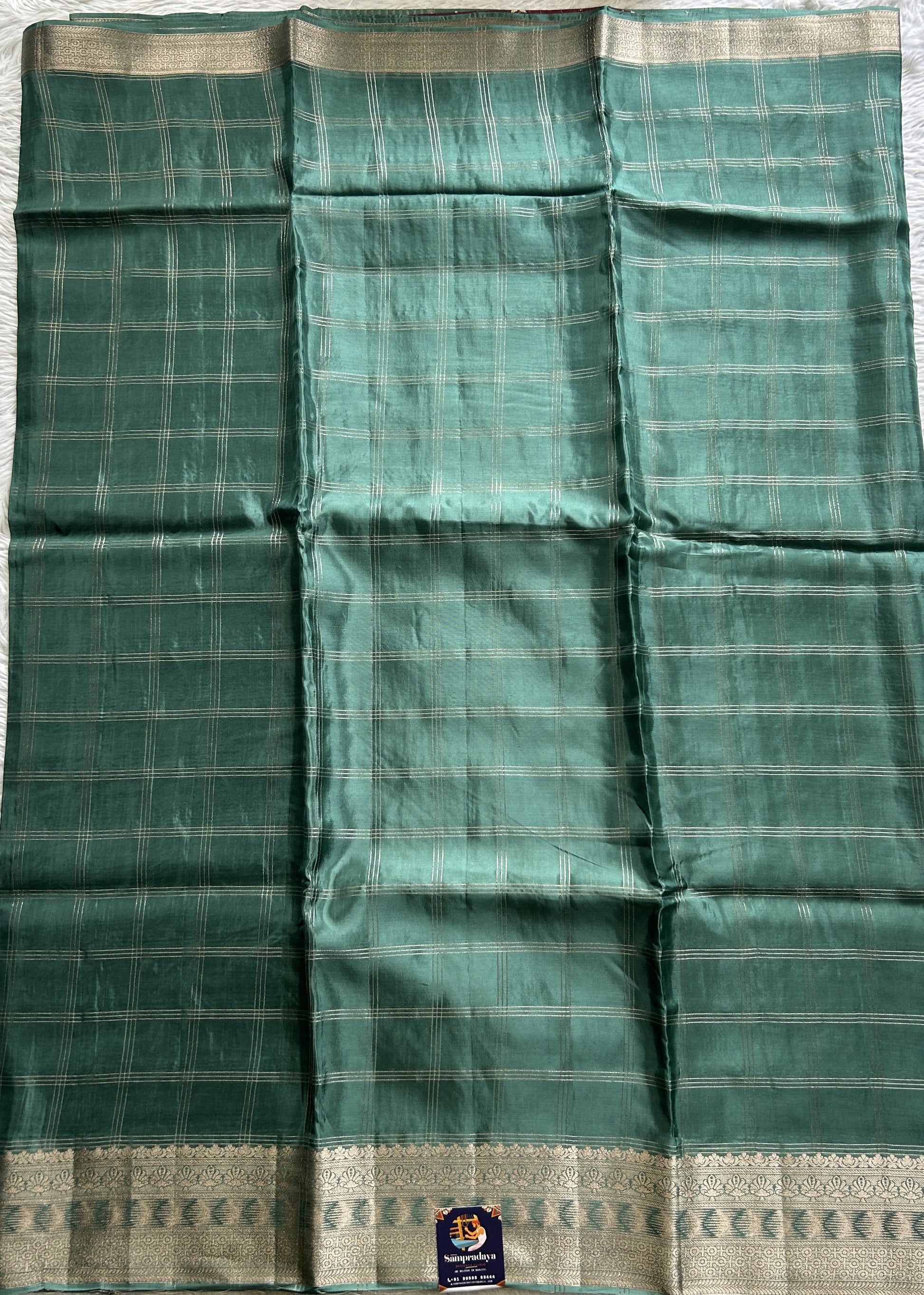 Satin Silk Saree Aqua Green Colored Complemented with a Zari Border. - Sampradaya Designer Studio