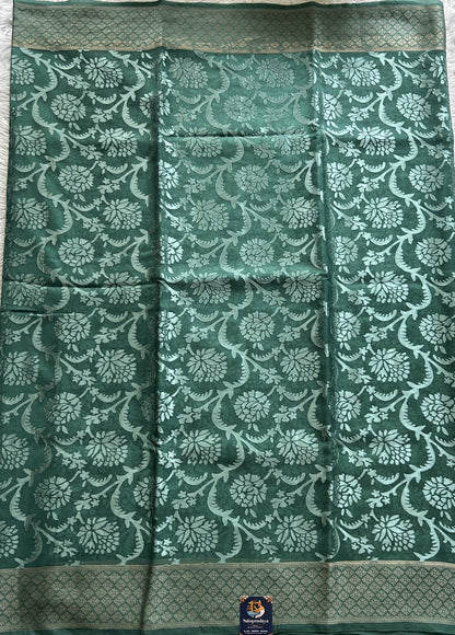 Semi Georgette Saree Rama Green Colored Complemented with a Zari Border. - Sampradaya Designer Studio