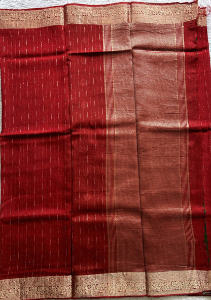 Semi Georgette Saree Red Colored Complemented with a Zari Border. - Sampradaya Designer Studio