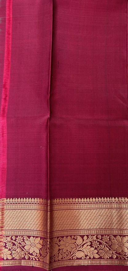 Kanjivaram Festive Silk Saree Dark Magenta colored Saree complemented with a Gold Kanchi border. - Sampradaya Designer Studio