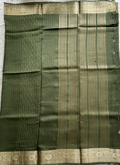 Semi Georgette Saree Green Colored Complemented with a Zari Border. - Sampradaya Designer Studio