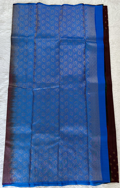 Kanjivaram Festive Silk Saree Brown colored Saree complemented with a Royal Blue Colored Zari border. - Sampradaya Designer Studio