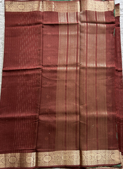 Semi Georgette Saree Chocolate Brown Colored Complemented with a Zari Border. - Sampradaya Designer Studio