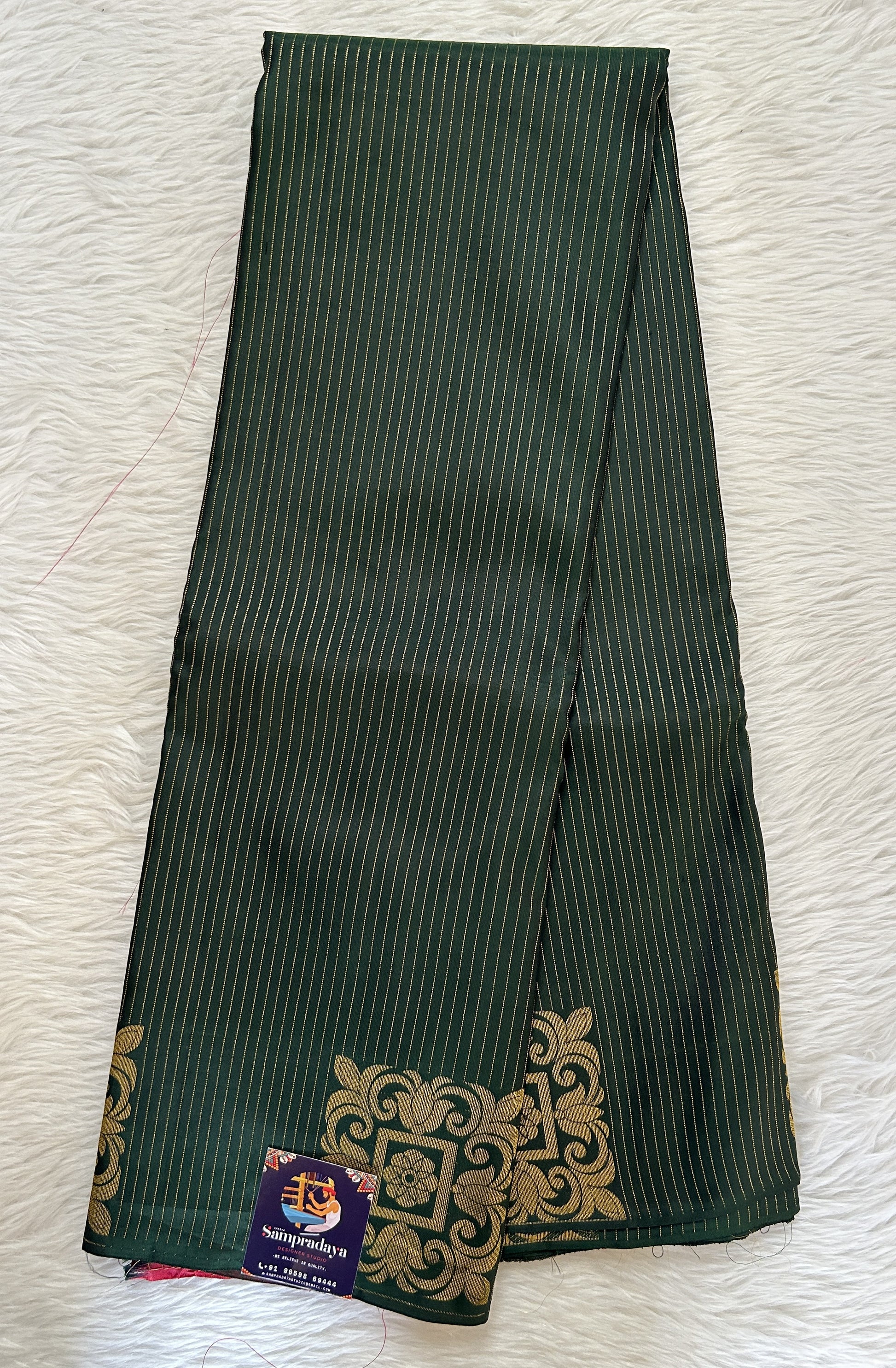 Kanjivaram Festive Silk Saree Bottle Green colored Saree complemented with a Borderless Saree. - Sampradaya Designer Studio